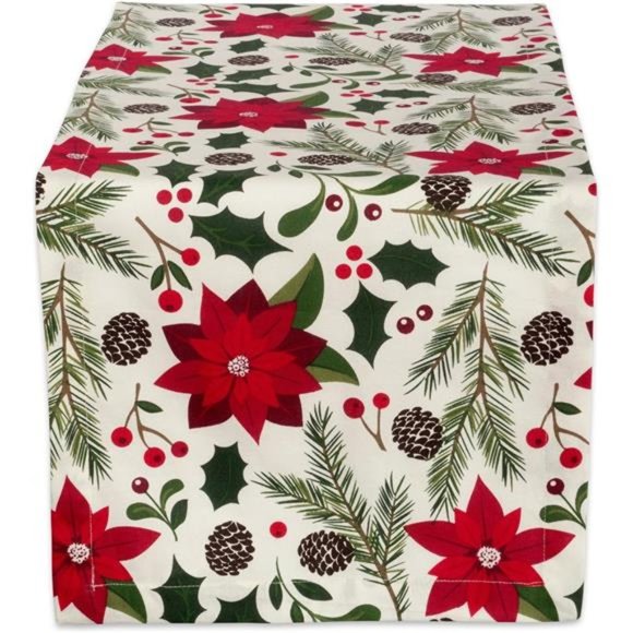Christmas Table Runner Red Holiday Decorative Cloth Poinsettia Decor Decoration - Picture 8 of 10